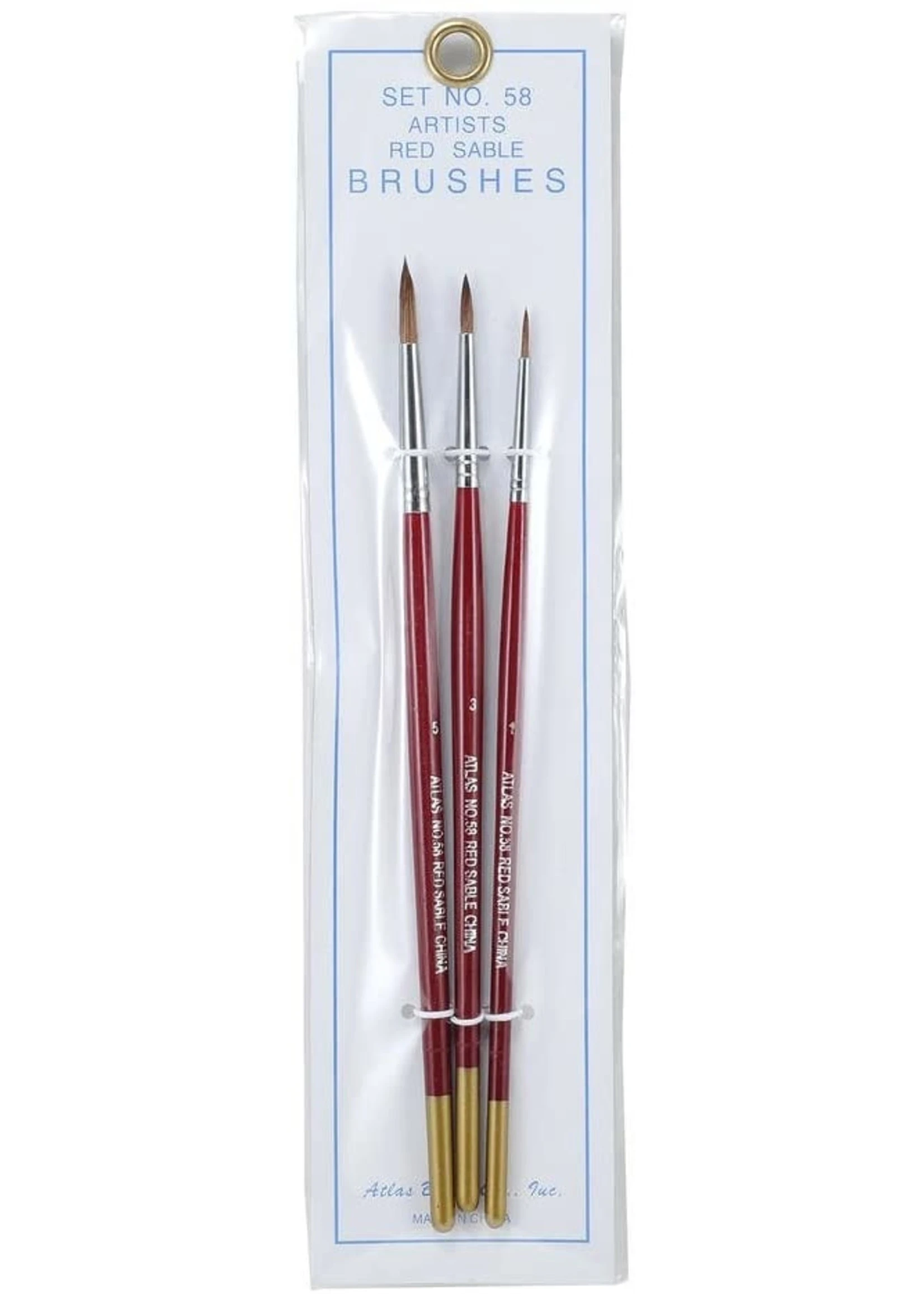 Atlas Brush Co. 58 - Red Sable 3 Piece Brush Set, 1-3-5 3 Atlas Brush Co. 58 - Red Sable 3 Piece Brush Set, 1-3-5