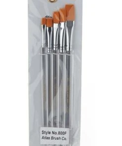 Atlas Brush Co. 800F - Pro Golden Taklon Flat 5 Piece Brush Set