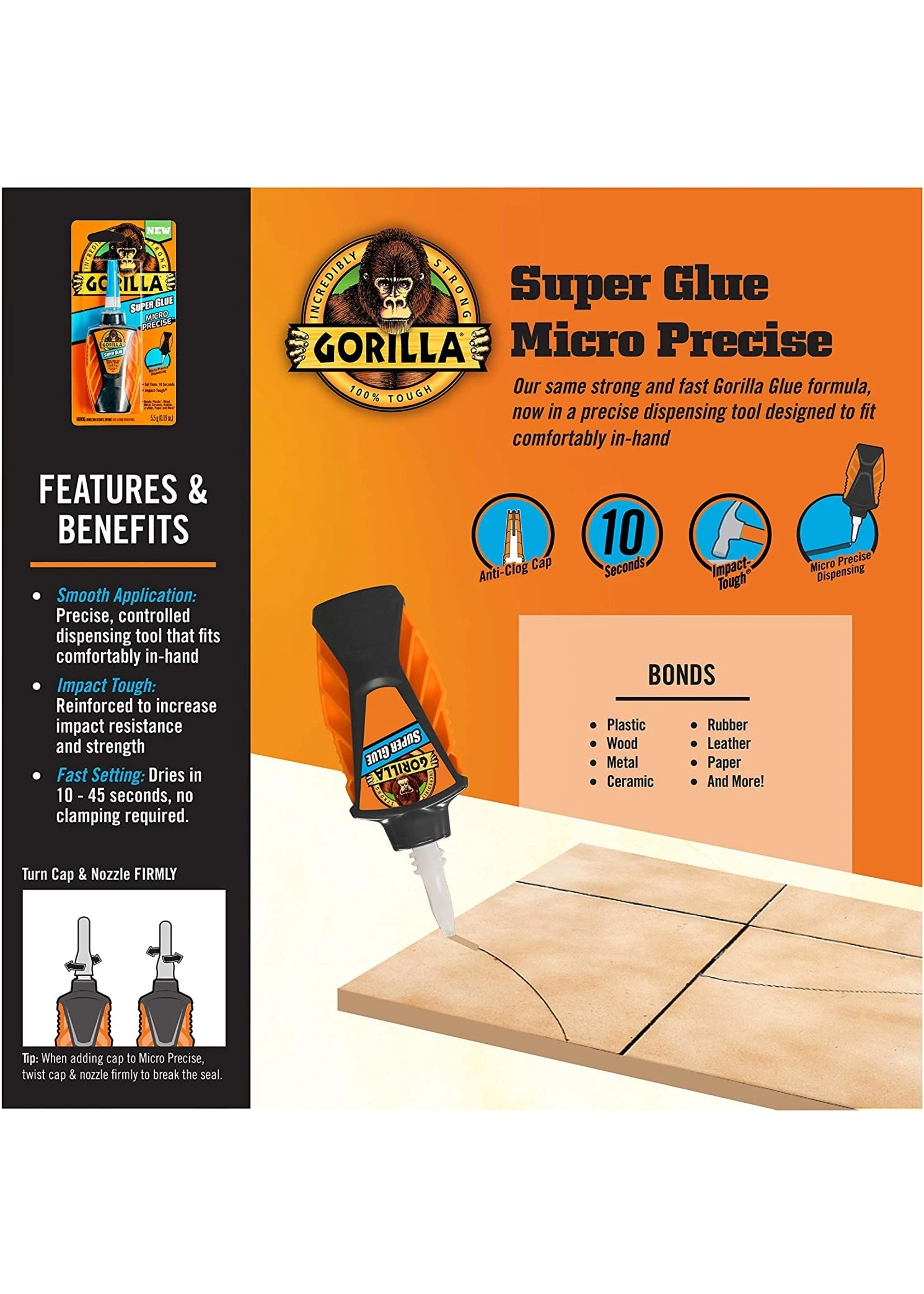 Gorilla Glue 102812 - Gorilla Super Glue "Micro Precise" Liquid (5.5g) 5 Gorilla Glue 102812 - Gorilla Super Glue "Micro Precise" Liquid (5.5g) - Image 3