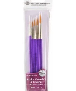 Royal Brush Manufacturing 9131 - Gold Taklon Brush Set 5-Pack - Round