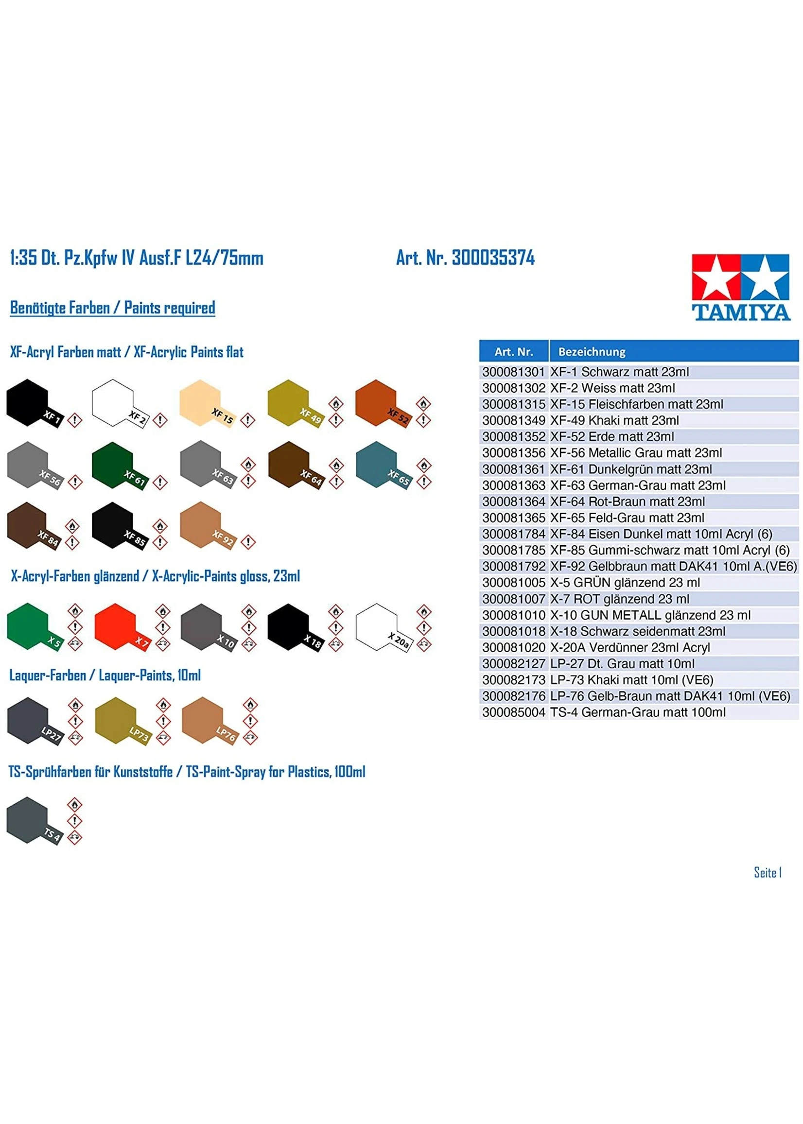 Tamiya 35374 - 1/35 German Tank PZ. KPFW. IV - Image 3